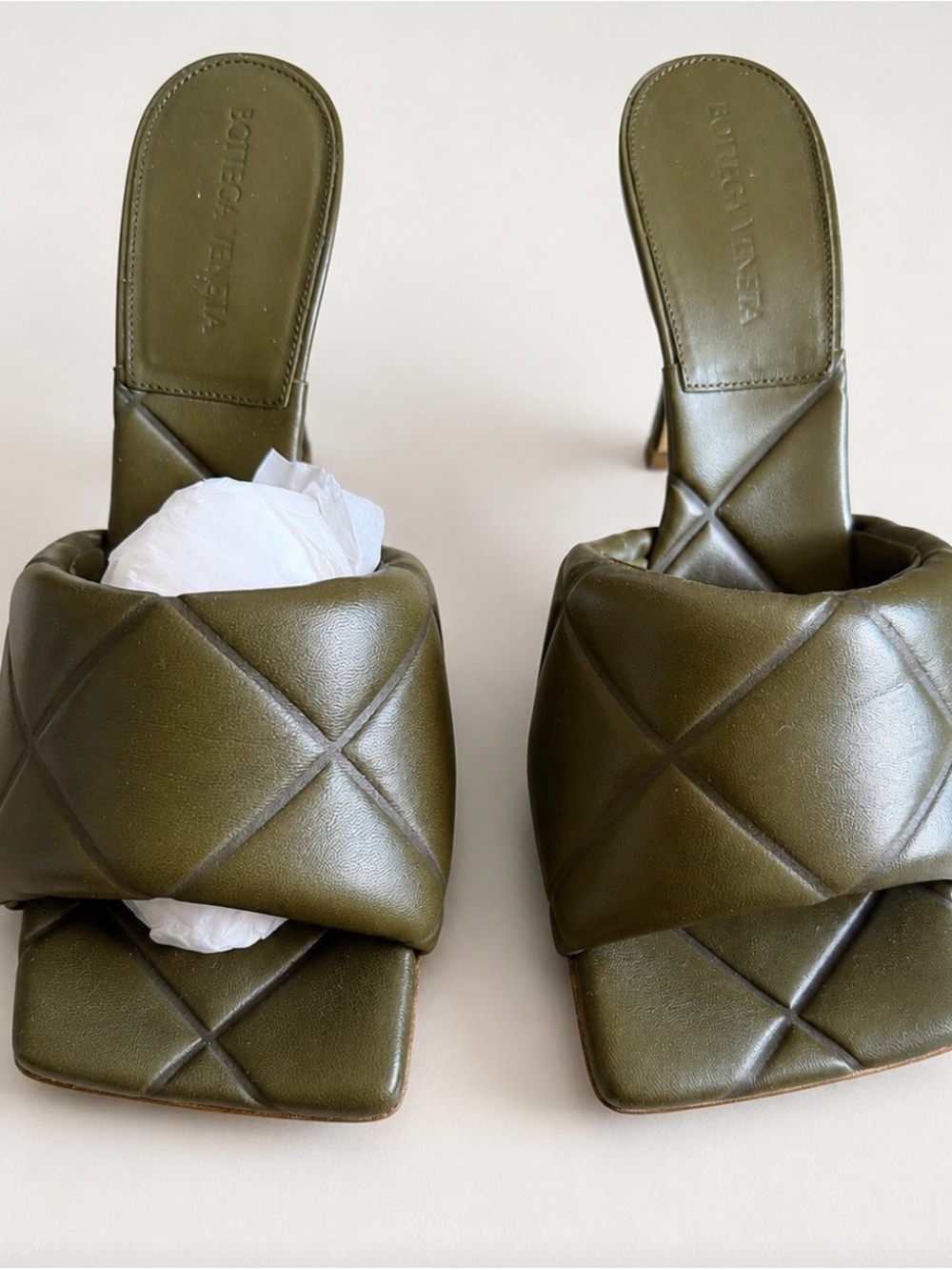 Bottega Veneta Lido Padded Leather Sandal Olive Green Authentic Made in Italy - Picture 2 of 4